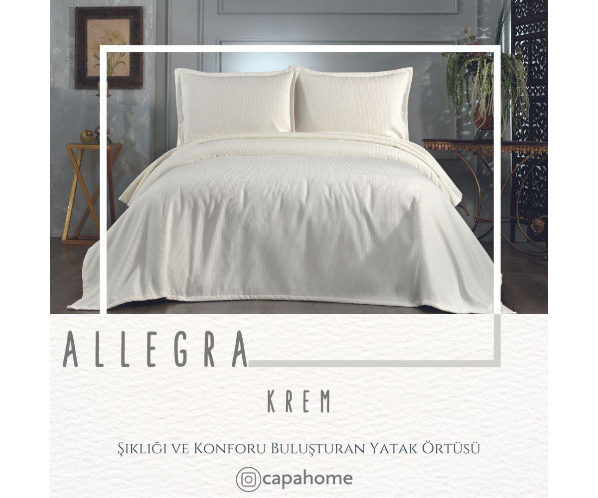 Allegra Flat Lüks Şönil Yatak Örtüsü-krem
